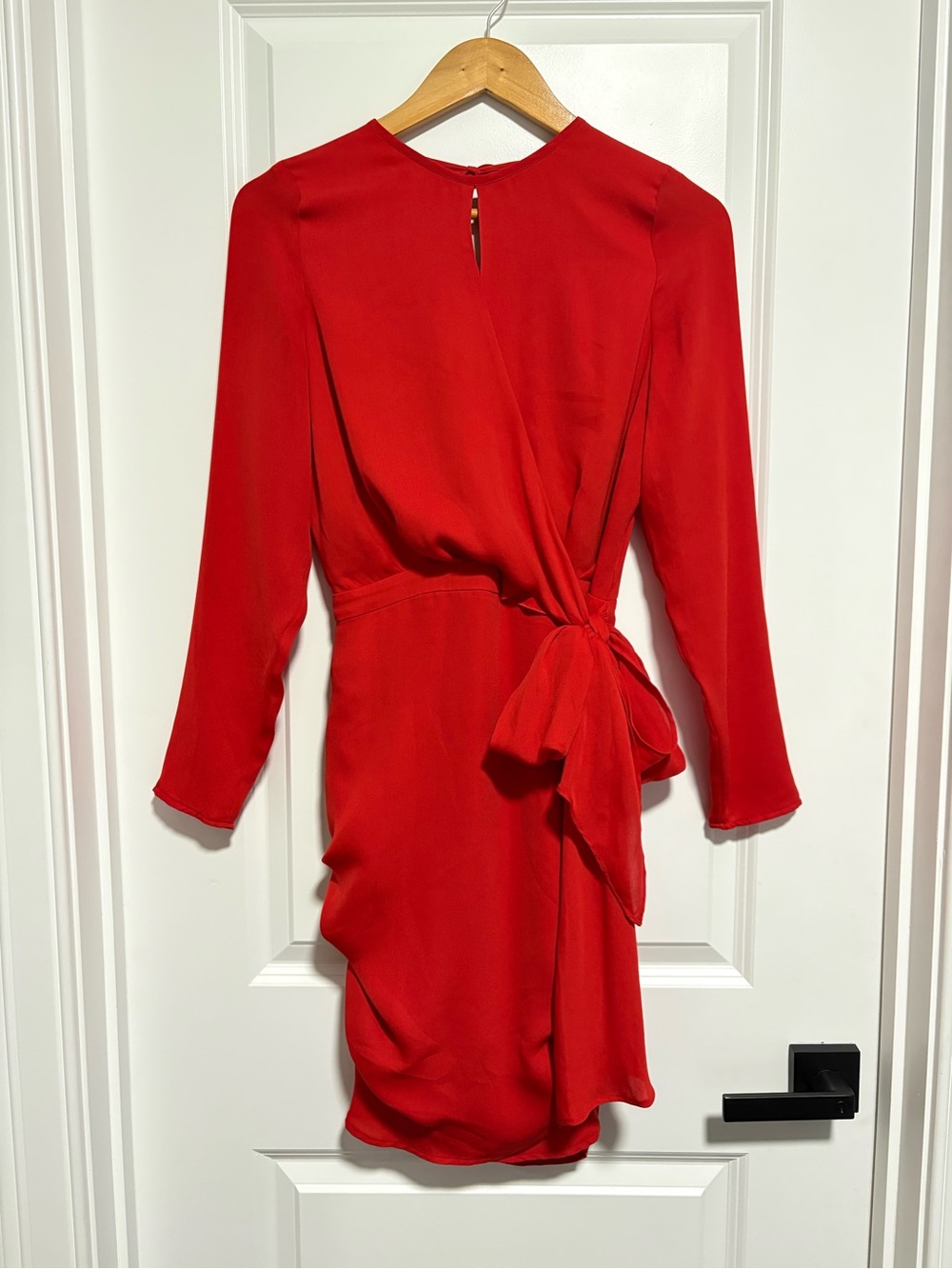 bebe Red Long-Sleeve Wrap Tie Dress